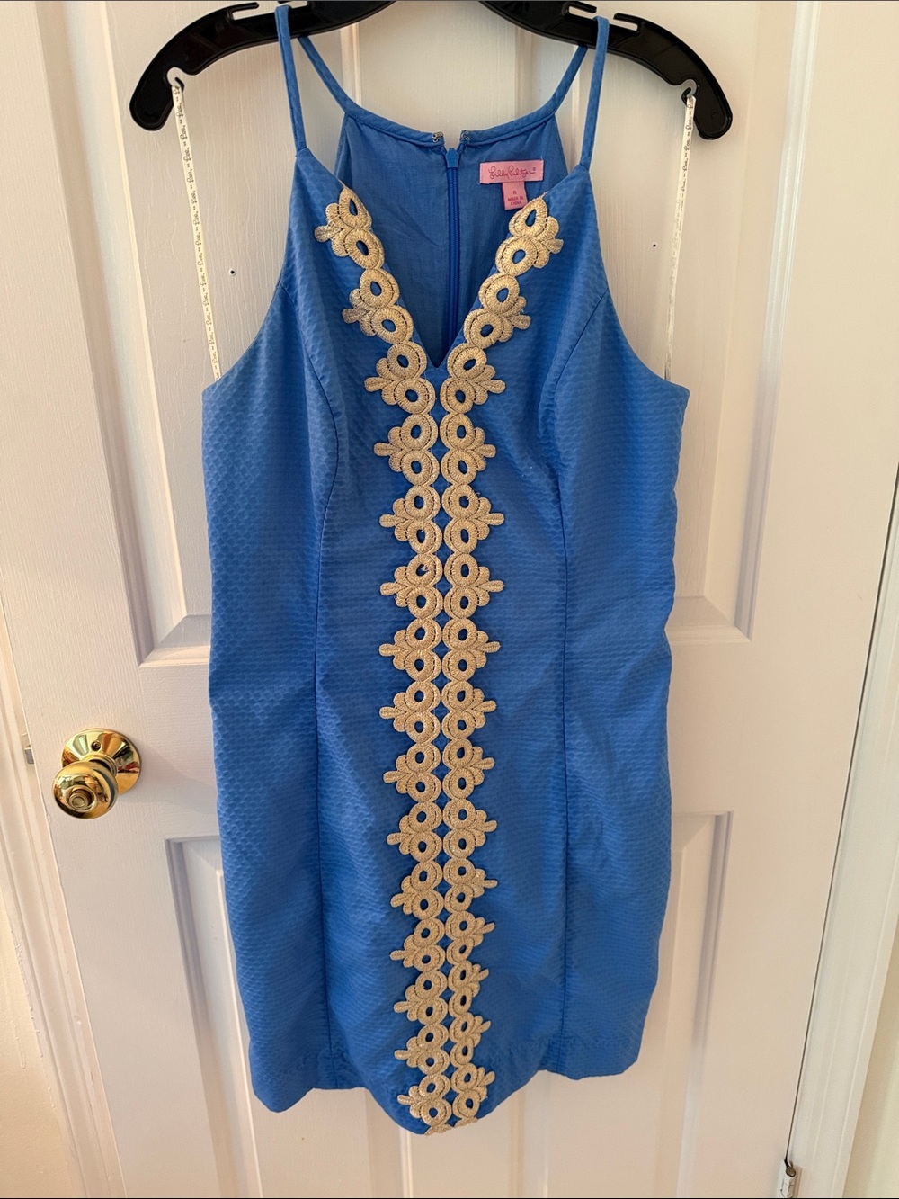 Lilly Pulitzer Blue Spaghetti-Strap Dress with Cream Floral Trim